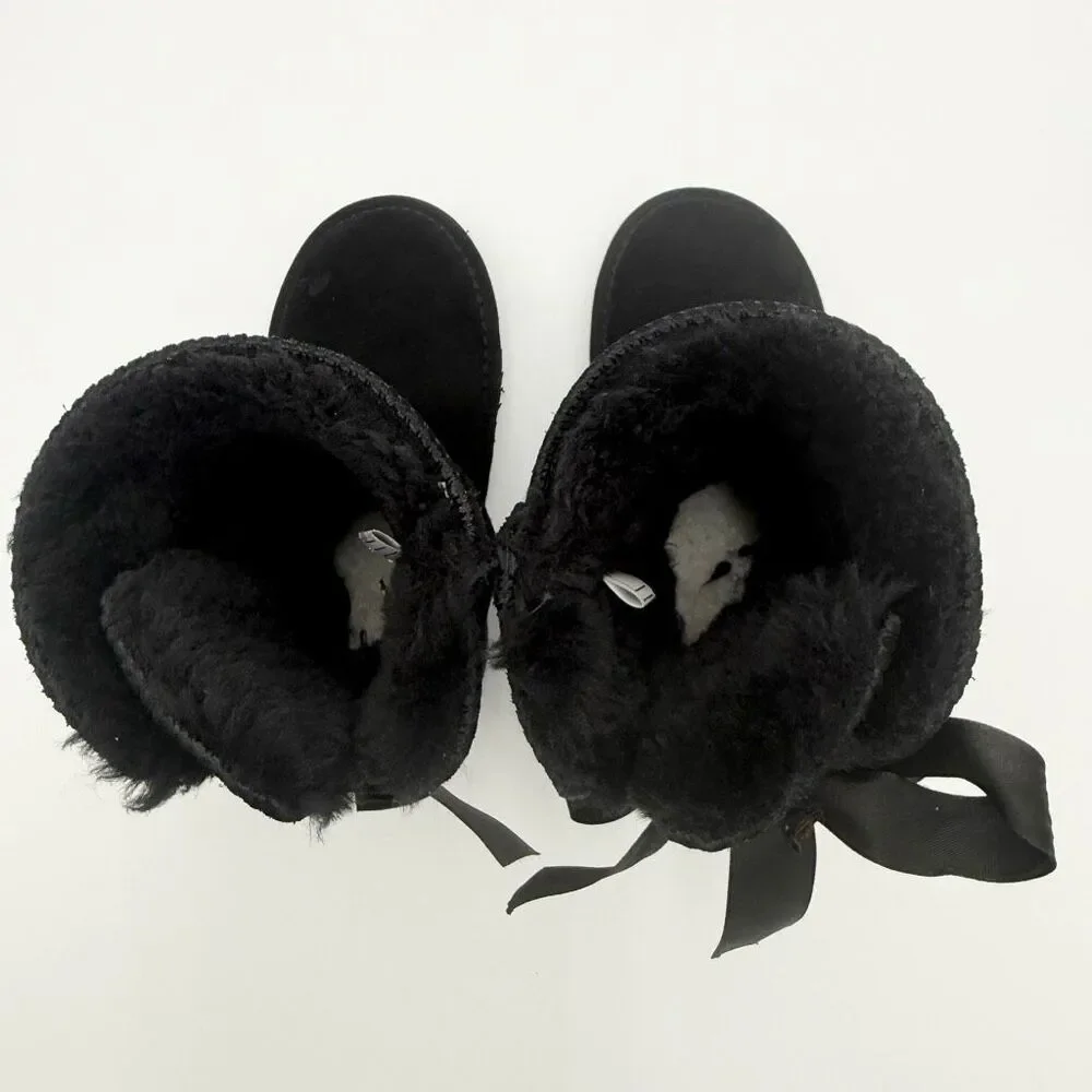 UGG Black Bailey Bow Sheepskin Winter Boots - Little Kids US Size